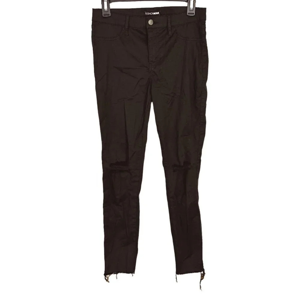 Fashion Nova Black Distressed Skinny Pant 7